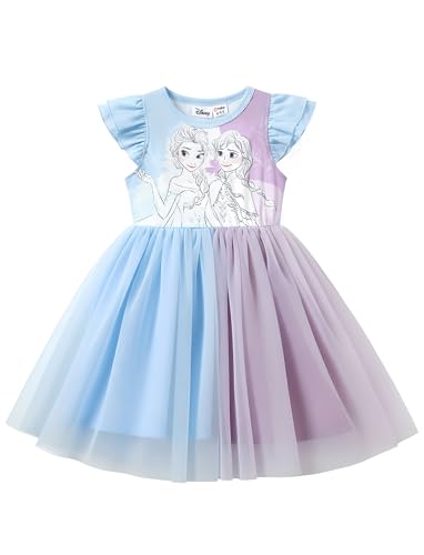 Image of Disney Princess Frozen Elsa Minnie Stitch Toddler Girl Tulle Tutu Dress Ruffle Sleeve Mesh Summer Birthday Party Clothes 2-9Y