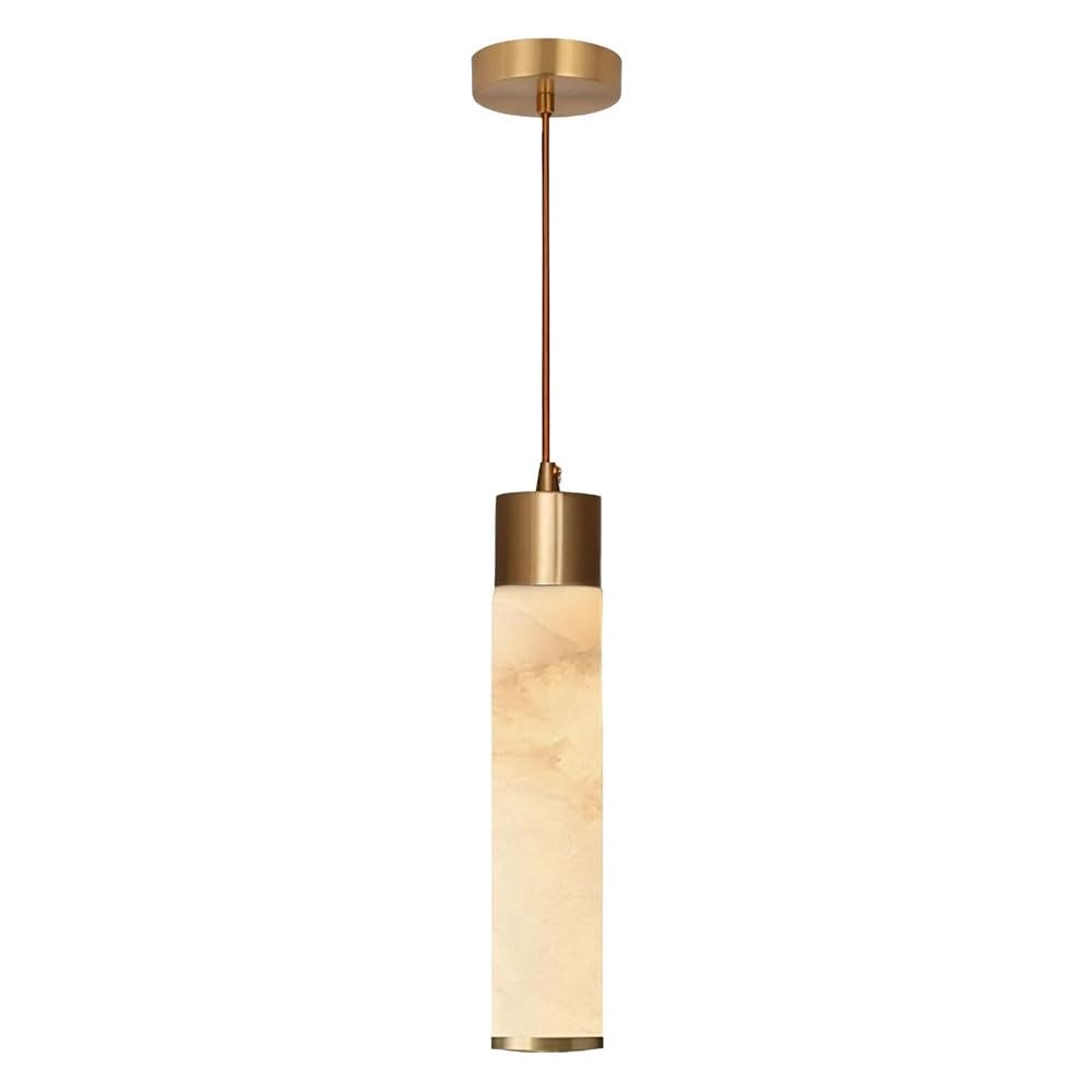 LUOYAOB 3 Light Light Natural Marble Alabaster Chandelier Mid Century Modern Cylinder Hanging Ceiling Fixture Large Decorative Lamp for Dining Room Living Room Foyer Home(1Pcs)