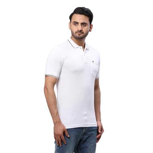 Image of Raymond Men's Modern Fit Solid Pattern Pure Cotton Half Sleeve Polo Neck Casual T-Shirt
