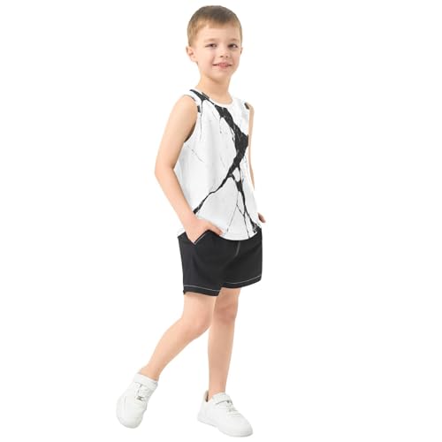 Boys Tank Top Shirts Black White Marble Sleeveless T-Shirts Crew Neck for Kids Clothing Children4