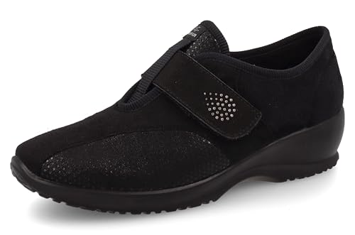 Fly Flot | Stretch Shoes Woman, zapatos de mujer con diamantes de imitación y velcro, zapatos de paseo con parte superior elástica elástica de microfibra, plantilla extraíble en memoria, Negro , 40