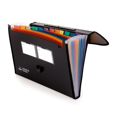 Image of POLEN Premium Series Expanding File Folder with Coloured Inner, 13 Pockets, Handle, and Buckle Closure, Fullscape Size for Travel, Home, Office to Arrange Your Document (Black)