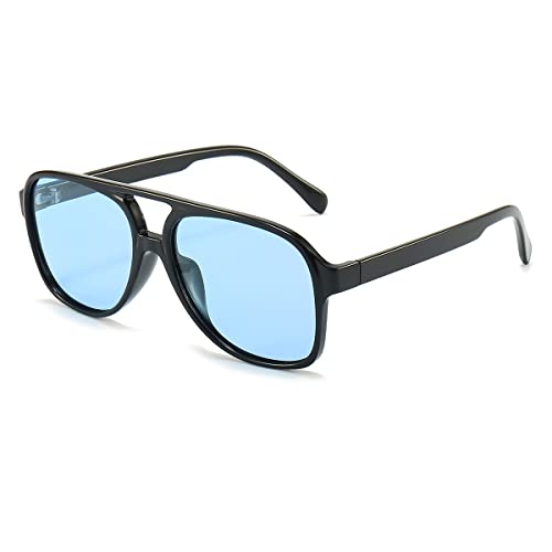 NIDOVIX Polarized Classic Vintage Aviator Sunglasses for Men Women Large Frame Retro 70s Sunglasses (Black/Clear Blue)