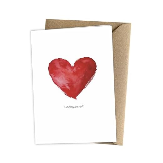 Herzfunkeln® Lieblingsmensch Karte für Freundin, Freund, Frau & Mann mit rotem Herz in DIN A6 - Umschlag aus Recyclingpapier - Liebe Grußkarte zum Jahrestag, Valentinstag, Hochzeitstag & Freundschaft