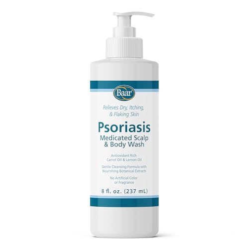 BAAR Psoriasis Therapeutic Scalp & Body Wash, Soothing Healing Formula with 2% Salicylic Acid and Antioxidant-Packed Botanicals like Carrot and Lemon Oil to Relieve Itchy, Dry Skin, 8 fl oz
