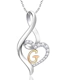 Calliora Collar con dije de letra inicial de corazón para mujer, plata de ley 925, collar con colgante de letra de corazón para ella, joyería fina, regalo para su esposa y mujer, Plata esterlina