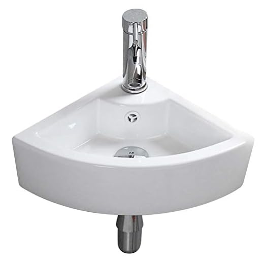 Small Bathroom Vessel Sink Triangle Wall Mount Corner Vanity Ceramic White Porcelain Hanging Art Basin with Oveflow Hole for Modern Lavatory Cloakroom Toilet (1007B)