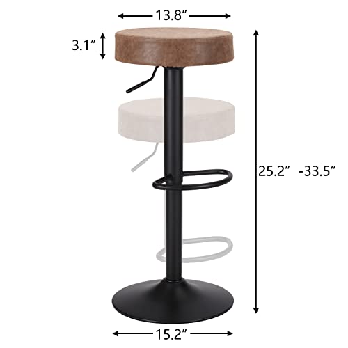 Finnhomy Bar Stools Set Of 2 Counter Height, Swivel Barstools With Footrest And Backless Round, Height Adjustable Modern Bar Stools For Kitchen, Vintage Leather, Retro Brown #TOP2