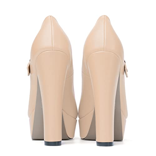 MODENCOCO Womens Ankle Strap Buckle Round Toe Matte Sexy Platform Mary Jane Wedding Party Block High Heel Pumps Dress Shoes 5 Inch4