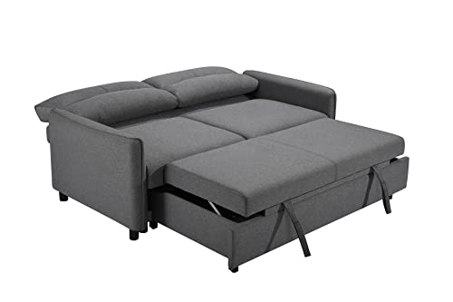 Erye 3-In-1 Loveseat Futon Sofa Convertible Queen Size Bed With Pull Out Sleeper Couch Bed & Reclining Backrest For Living Room Furniture Sets Sofabed, Grey #TOP5