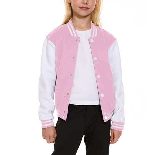 Image of ACEFAST INC Kids Baseball Jacket School Varsity Uniform Casual Sweatshirt Girls Sweater Jacket Baseball Solid Color