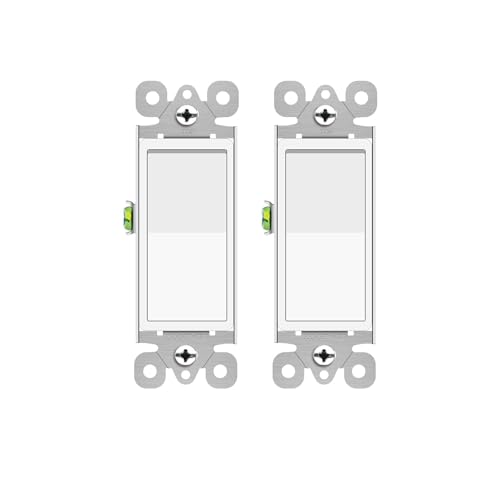 Greencycle 3 Way Light Switch,Three Way Single Pole Switches, 15A 120-277V Rocker Paddle Wall Switch,On Off Switches, Self-Grounding, UL Certified,Residential and Commercial Grade,White,2PK