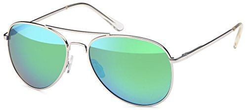 Preisvergleich Produktbild Hatstar Pilotenbrille Verspiegelt Fliegerbrille Sonnenbrille Pornobrille Brille mit Federscharnier (77 / Rahmen Silver - Glas Grün verspiegelt)