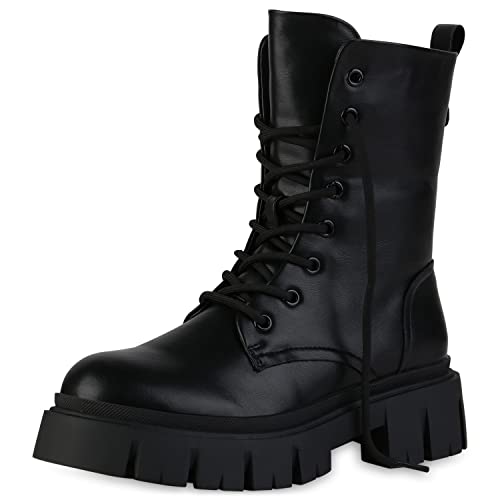 VAN HILL Damen Stiefeletten Plateau Boots Blockabsatz Schuhe Freizeit...