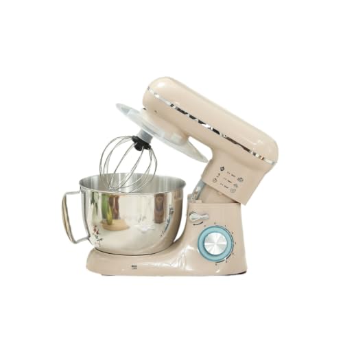 Stand Mixer with Stainless Steel Bowl, 6 Adjustable Speed Settings, Tilt-Head Design, Wire Whisk, Splash Guard Lid, Ideal for Baking and Cooking, Cream Finish