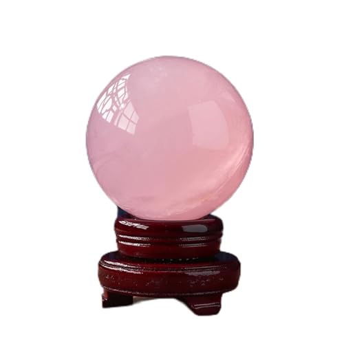 Crystal Ball with Stand, Rose Quartz Polished Divination, Sculpture Figurine, Crafts for Creative Household Decor,11cm