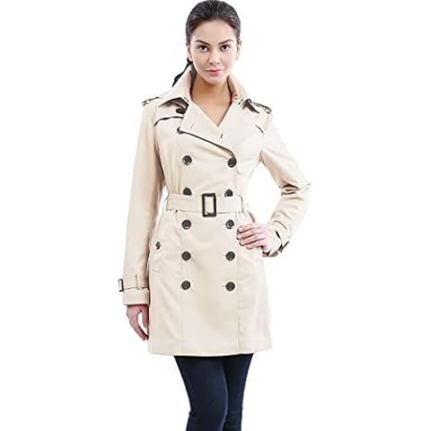 BGSD Women Leah Waterproof Hooded Mid Length Trench Coat Biscuit Large Cover