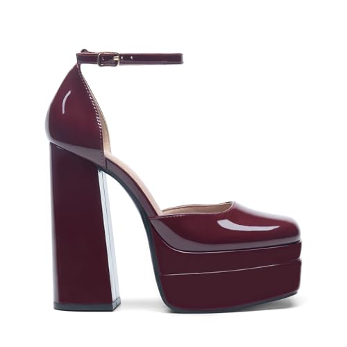 Image of DREAM PAIRS Women's High Chunky Platform Closed Toe Block Heels Square Toe Ankle Strap Dress Wedding Party Pumps Shoes Aurelia