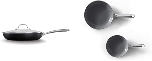 Calphalon Sartén de cerámica utensilios de cocina antiadherentes con infusión de aceite con asas que se mantienen frías sin PTFE y PFOA gris oscuro