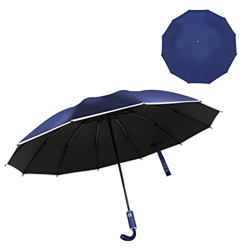 Luxchoice regenschirme Sturmfest Schirm Automatik Regenschirm Klein Taschenschirm mit UV Schutz Schwarz Marineblau Größe XXL 2 Personen Damen Männer Cover