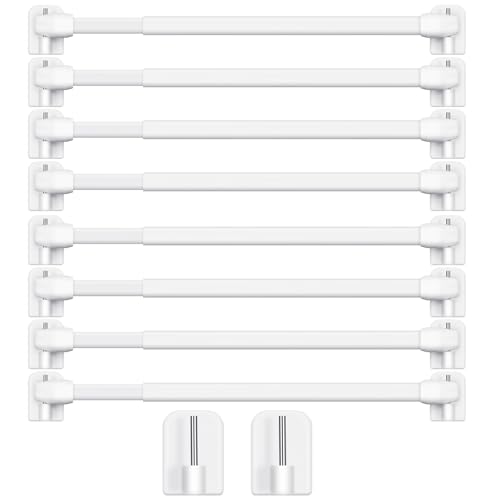 Jetec 8 Pieces Adjustable Plastic Net Curtain Rod 15.7-27.5 Inch Self Adhesive Shower Curtain Rods for Window Cupboard Bars Tension Drill Less Accessories for Home Bathroom Hotel (White)