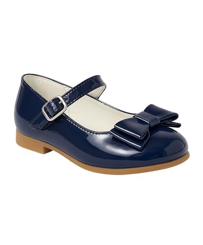 Girls Mary Jane Patent Navy Blue Shoes with Bow - Ideal Footwear for Dressy Occasions UK Child 10