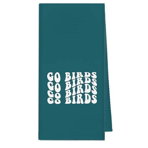 kunlisa Trendy Groovy Go Birds Football Kitchen Towels,Gifts for Football Lovers Fans Players Hand Towels for Bathroom,Dark Green Go Birds Dish Tea Towel for Kitchen Decor,16x24 Inch