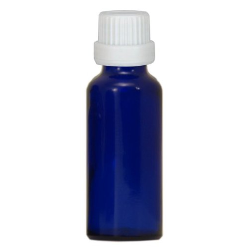 100x Apothekenfläschchen 30ml aus Blauglas mit weissem Schraubverschluss und Originalitätsring
