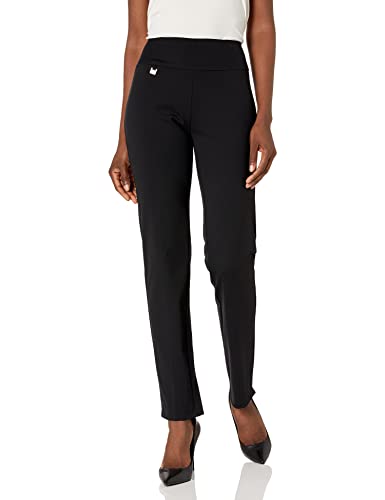 SLIM-SATION Women s Pull on Solid Knit Easy Fit Narrow Leg Pant with Tummy Panel, Black, 14
