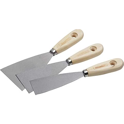 Meister Malerspachtelsatz 3-teilig - 40 mm, 60 mm & 80 mm - Holzheft & Klinge aus rostfreiem Stahl - Zum Verspachteln & Abkratzen von Farbe oder Tapete / Universalspachtel / Griffspachtel / 4201040 Cover