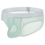 ZAIGGUT Mens Sexy Sheer Underwear Briefs C-Ring Bulge Enhancing Pouch Ultra-Thin See Through Underwear Green M