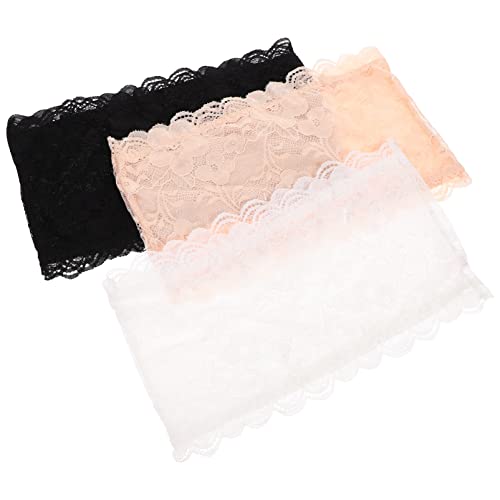 Gatuida 3PCS Strapless Bandeau Bra, Womens Bandeau Bra Non Padded Floral Lace Wireless Strapless Bra Stretchy Tube Lace Chest Tube Tops for Women