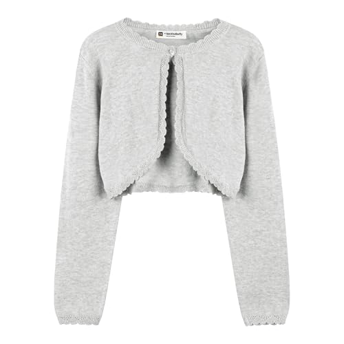 BlackButterfly Flickor Långärmad Stickad Barn Barn Bolero Kort tröja (Grå, 3-4 år)
