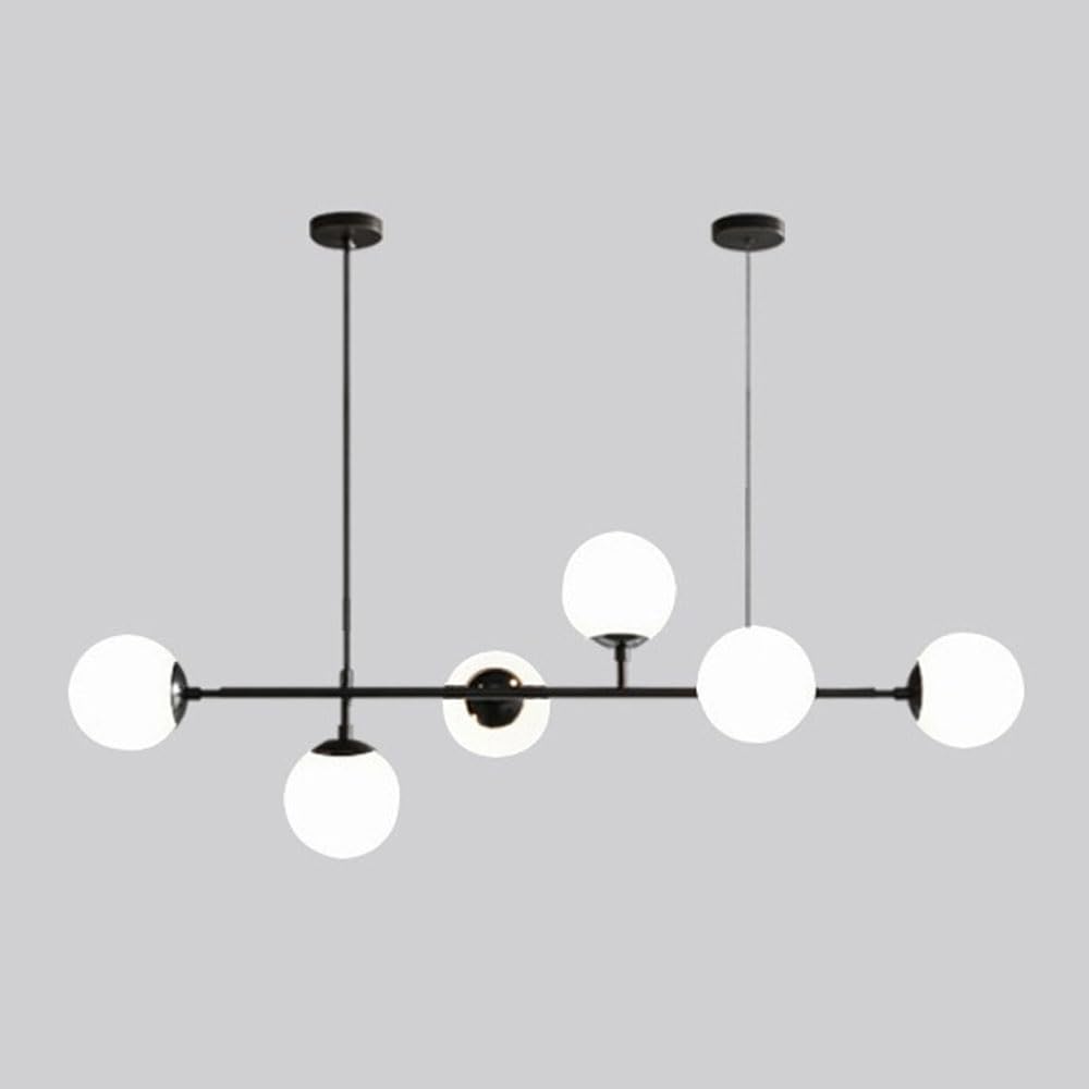 Moddeny Black + White 6 Light E27 Modern Chandelier Northern Europe Glass Ball Hanging Lights Industrial 130Cm Ceiling Pendant Lamps For Living Room Dining Room Art Decoration Restaurant (Black + White)