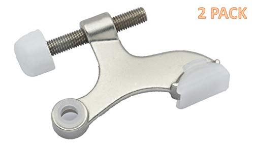 Qcaa Hinge Pin Door Stopper, Zinc Die Cast, Satin Nickel, With White Rubber Bumper Tip, 2 Pack, Made In Taiwan #TOP2