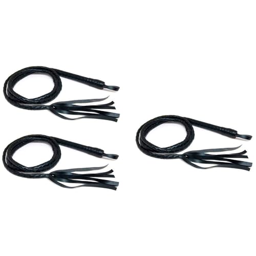 AC - Pack de 2 látigos con Flecos para Adulto - Cuero sintético - Complementos para Disfraz de domador, gatita Sexy, Carnaval, Halloween, Cosplay, Fiestas (Negro - 2 m)