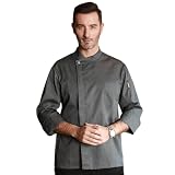 [myouhuo] コック服 シエフ シエフ服 メンズ 調理服 コックコート 厨房 ワークコート 長袖 洋食 おしゃれ レデイース シエフジャケット 白 料理服 コック 男女兼用 グレーL