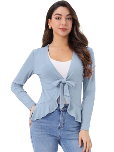 Image of Allegra K Women's Tie Front Cardigan Dressy Casual Cardigan Draped Ruffle Shrugs for Women Dresses