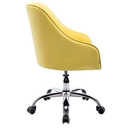 Goujxcy Desk Chair,Modern Velvet Fabric Office Chair,360° Swivel Height Adjustable Comfy Upholstered Tufted Accent Chair (Yellow) #TOP4