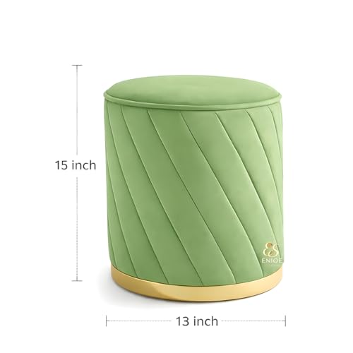 Image of ENIQE STORE Premium Velvet Ottoman Stool | Modern Round Pouffe with Gold Base | Multipurpose Seating | Living Room & Bedroom Decor (Pista Green Set of 2)