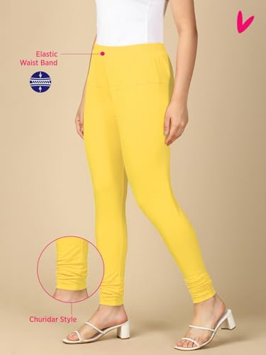 Image of Lux Cozi PYNK Solid Premium Cotton Lycra Churidar Leggings for Women | Regular Fit Elastic Waist Full Length Women Leggings | Free Size