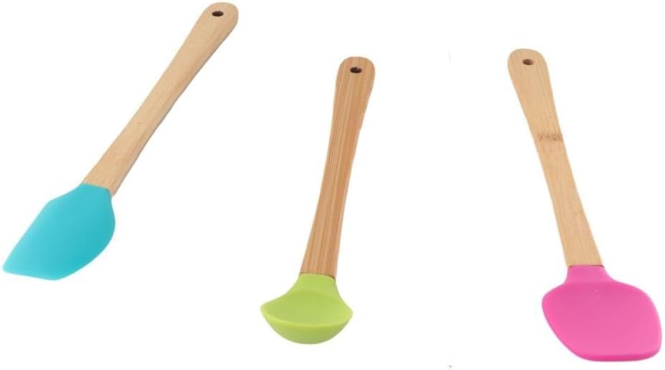 Mini Silicone Spoons, Heat Resistant Mini Scraper/Shovel/Spoon with Bamboo Handle for Scraping, Cooking, Baking and Mixing