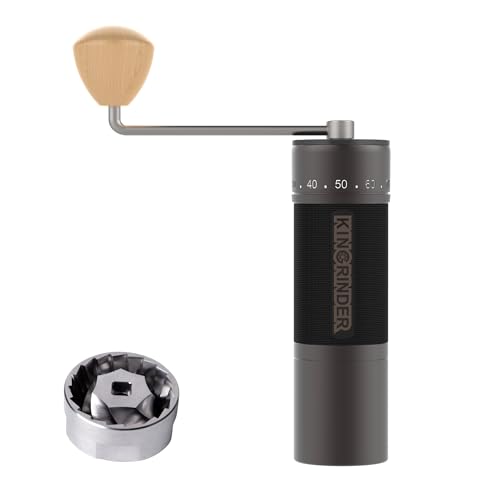 KINGrinder K7 - Molinillo de café de mano con mango recto, soporte magnético y clip de polvo, mecanismo de cono profesional de 7 bordes de acero inoxidable, capacidad de 30 a 35 g
