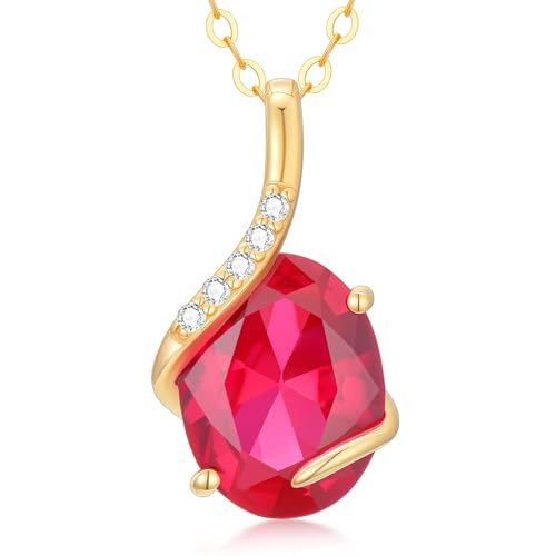 YDD 14K Solid Gold Gemstone Birthstone Necklaces for Women Dainty 2 Carat Oval Cut Gemstone Birthstone Pendant Anniversary Birthday Jewelry Gifts for Her 16