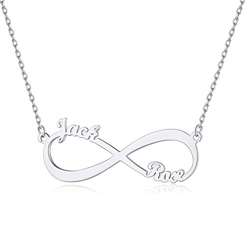 Personalized Sterling Silver Infinity Necklace with Names Custom White Gold Plated Name Necklace Eternal Jewelry Birthday Gift for Women