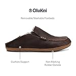 OLUKAI Moloa Slipper Men's Slippers, Premium Nubuck Leather Slip On Shoes, Shearling Lining & Gel Insert, Drop-In Heel - Image 4