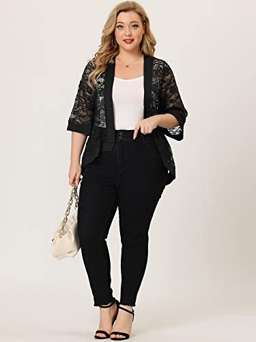 Image of Agnes Orinda Plus Size Cardigans for Women 3 /4 Sleeve Open Front Lightweight Sheer Shrug Lace Bolero Cover Up