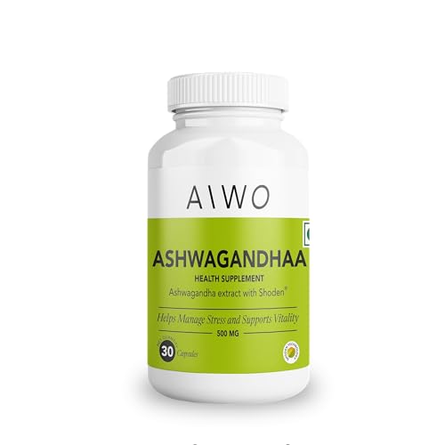 Image of AIWO Ashwagandha Shoden Capsules 500mg - 35% Withanolide Glycosides, 30 Vegetarian Tablets | Stress Relief, Energy, Mood & Immune Support
