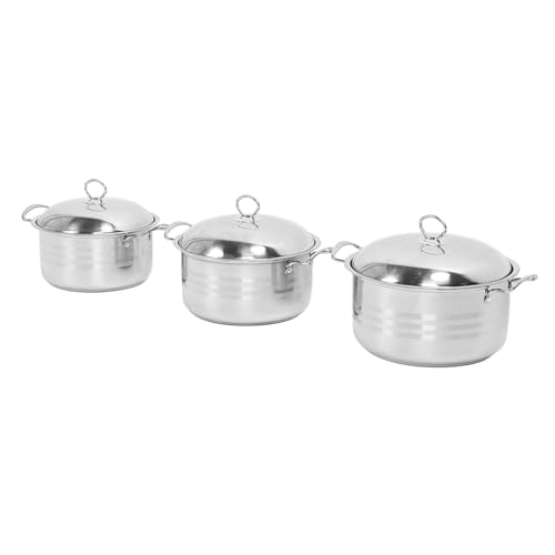 TOPINCN Juego de Ollas de Acero Inoxidable, Olla para Sopa de 3 Piezas con Revestimiento Antiadherente y Distribución Uniforme del Calor para el Hogar, Cocina y Restaurante