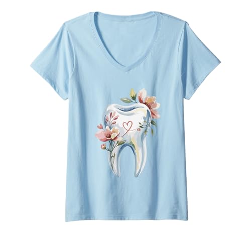 Femme Dent Dentiste Dentisterie Dentistes T-Shirt avec Col en V